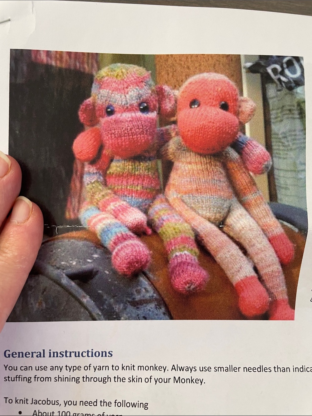 Jacob Pink Plush Monkey Knit Pattern - Picture 4 of 4